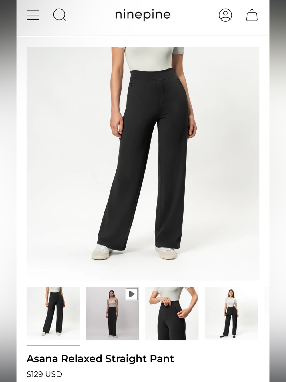 Ninepine Black Asana Relaxed Straight Pant, Extra Long (34”)